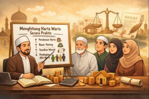 Ilustrasi kajian menghitung harta waris secara praktis sesuai syariat Islam untuk mencegah konflik keluarga